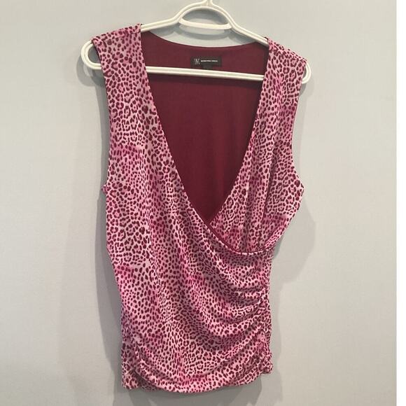 INC Womens Sleeveless Top Size Large Leopard Print Pink Purple V-neck Shirt Y2K - Picture 2 of 8